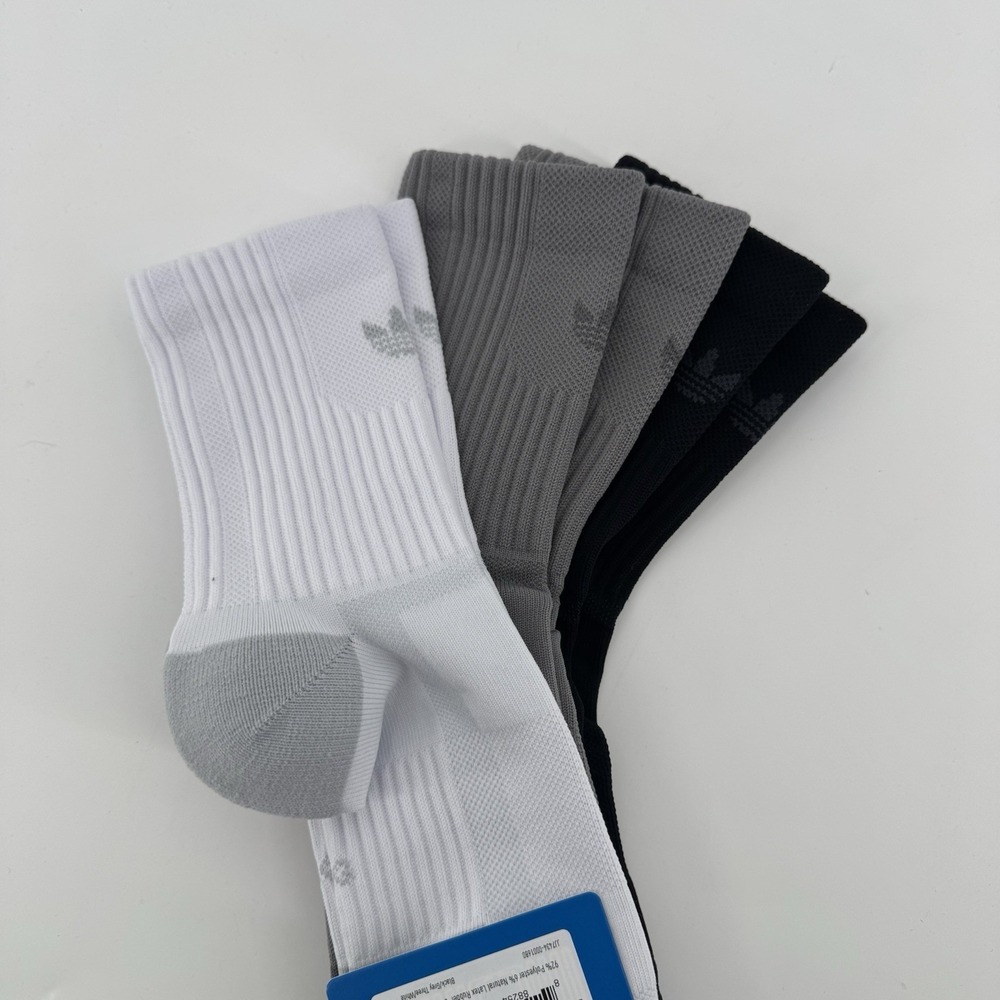ADIDAS Mens Socks High‎ Quarter Moisture Wicking Everyday 3 Pair Shoe Size Large